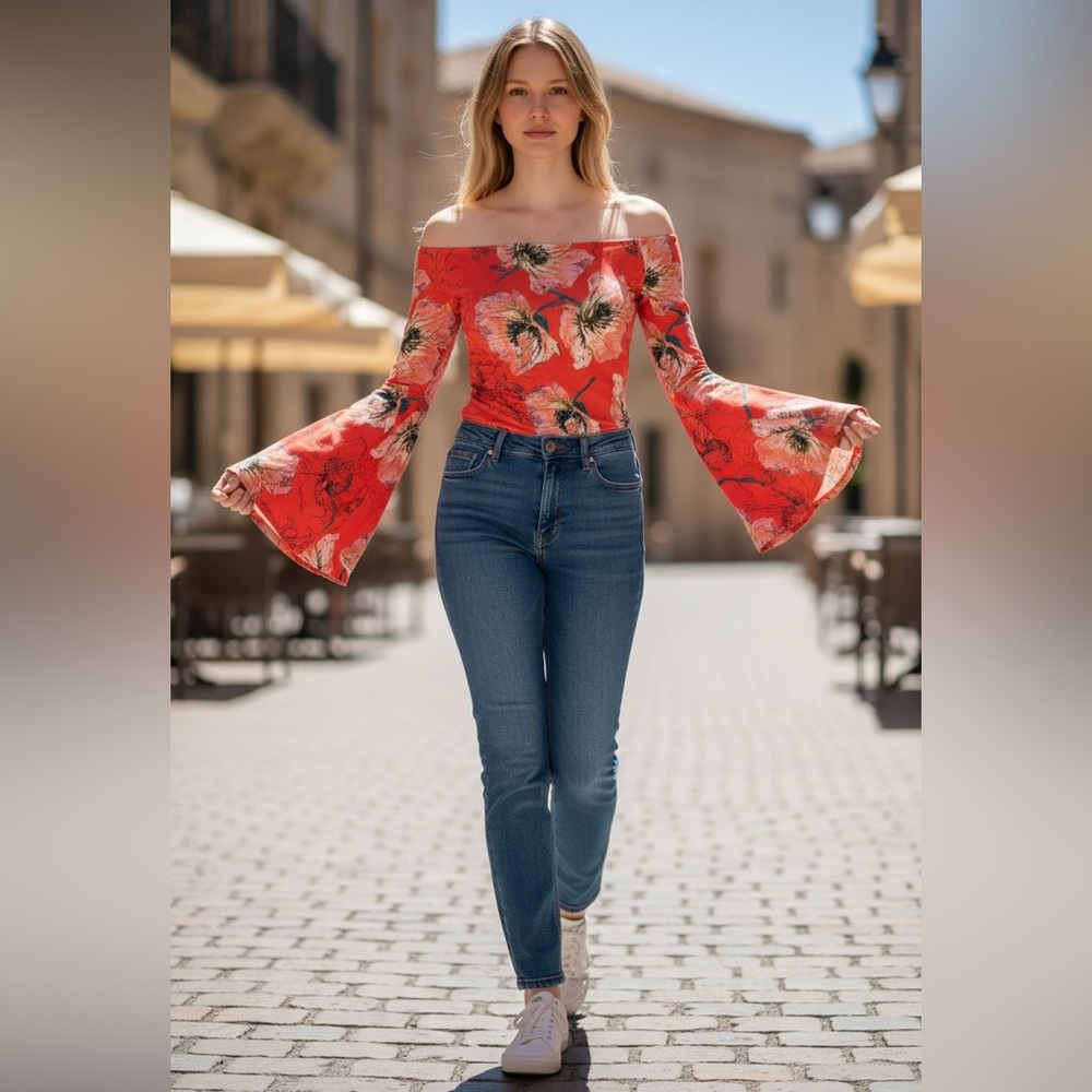 Free People We The Free Birds of Paradise Top Size Small Orange